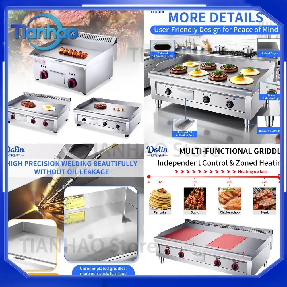 Commercial Kitchen Griddle - Chapa Elétrica Antiaderente de Aço Inoxidável