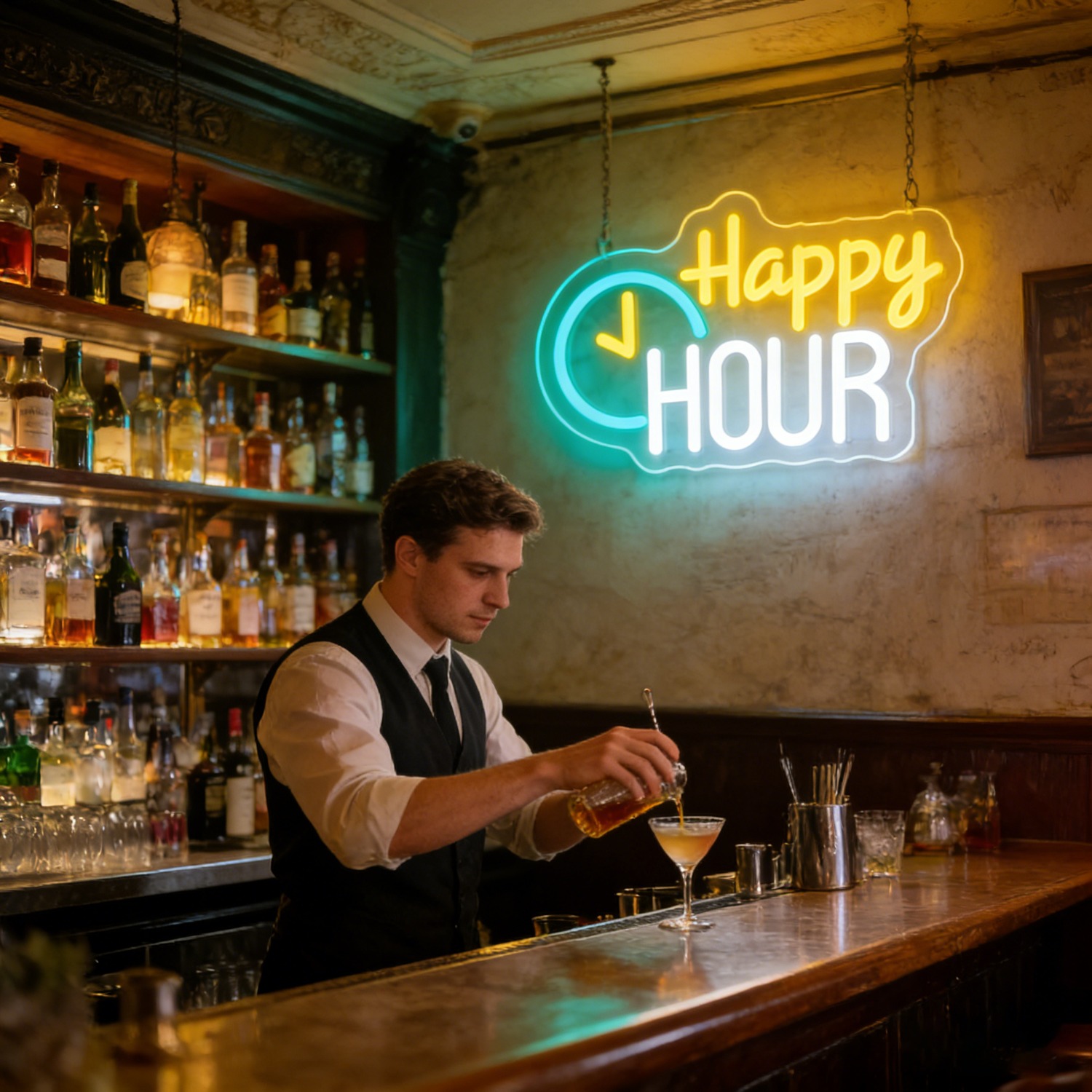 Letreiro de Néon Happy HOUR Cl - Commercial Kitchen Walls avaliação e preço